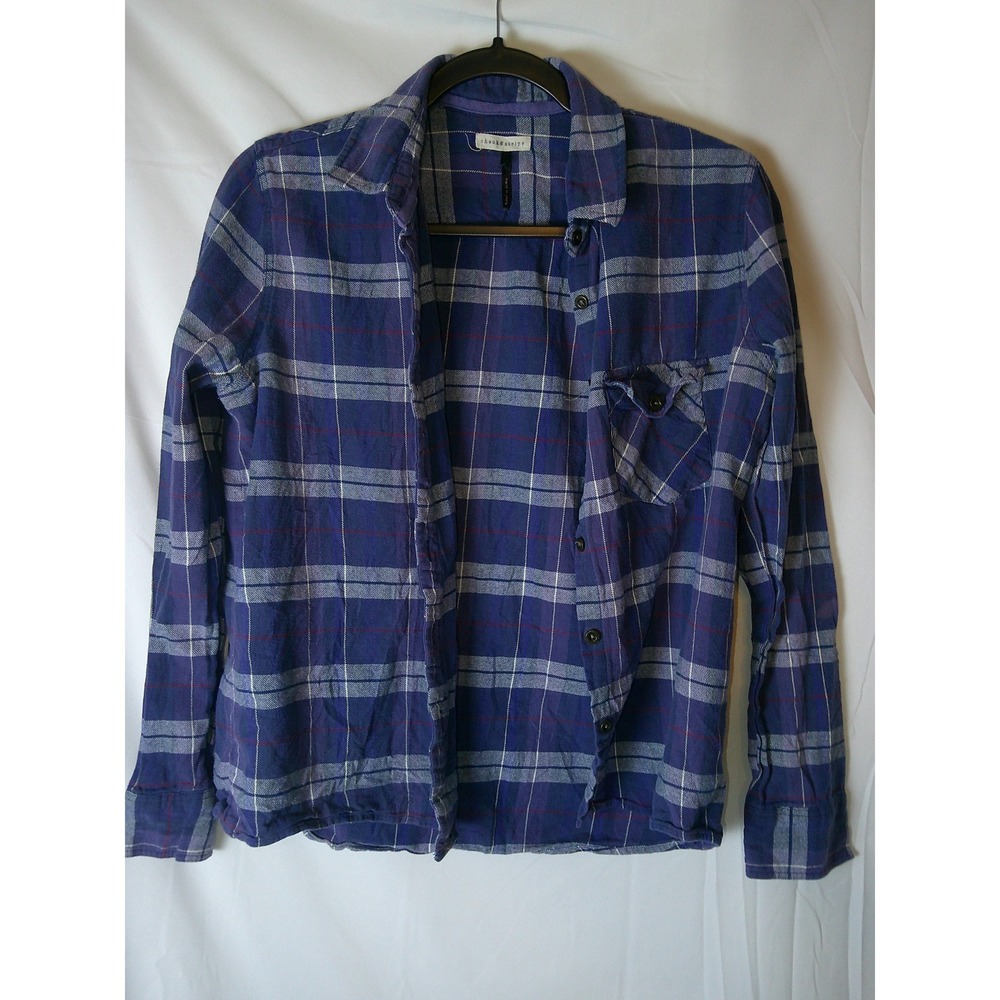 Check‎ and Stripe Plaid Flannel Button Down Shirt Womens Blue Long Sleeve Top L
